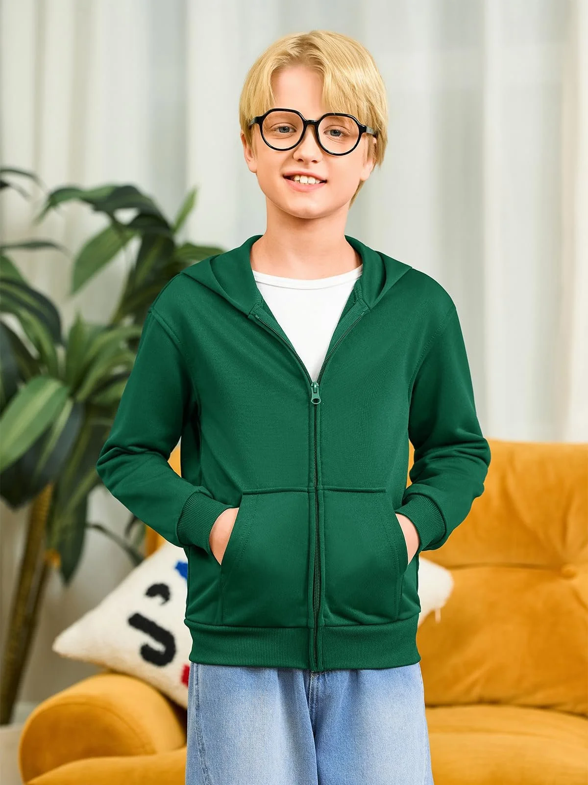 Худи Haloumoning для мальчиков, с длинными рукавами, на молнии, однотонная спортивная куртка с капюшоном, повседневная базовая толстовка на молнии, фото №5