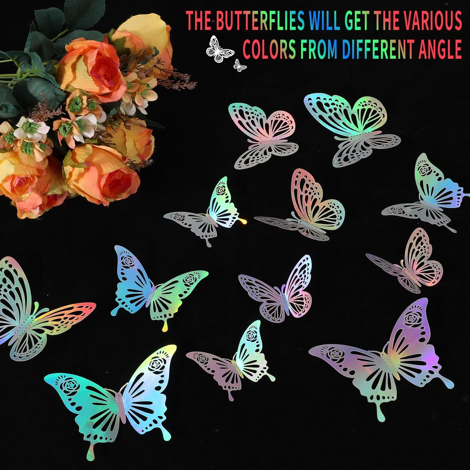 Декоративні 3D метелики 48 штук 2 стилі 3 розміри лазерні наклейки на стіну для дня народження та дитячої кімнати, фото №6