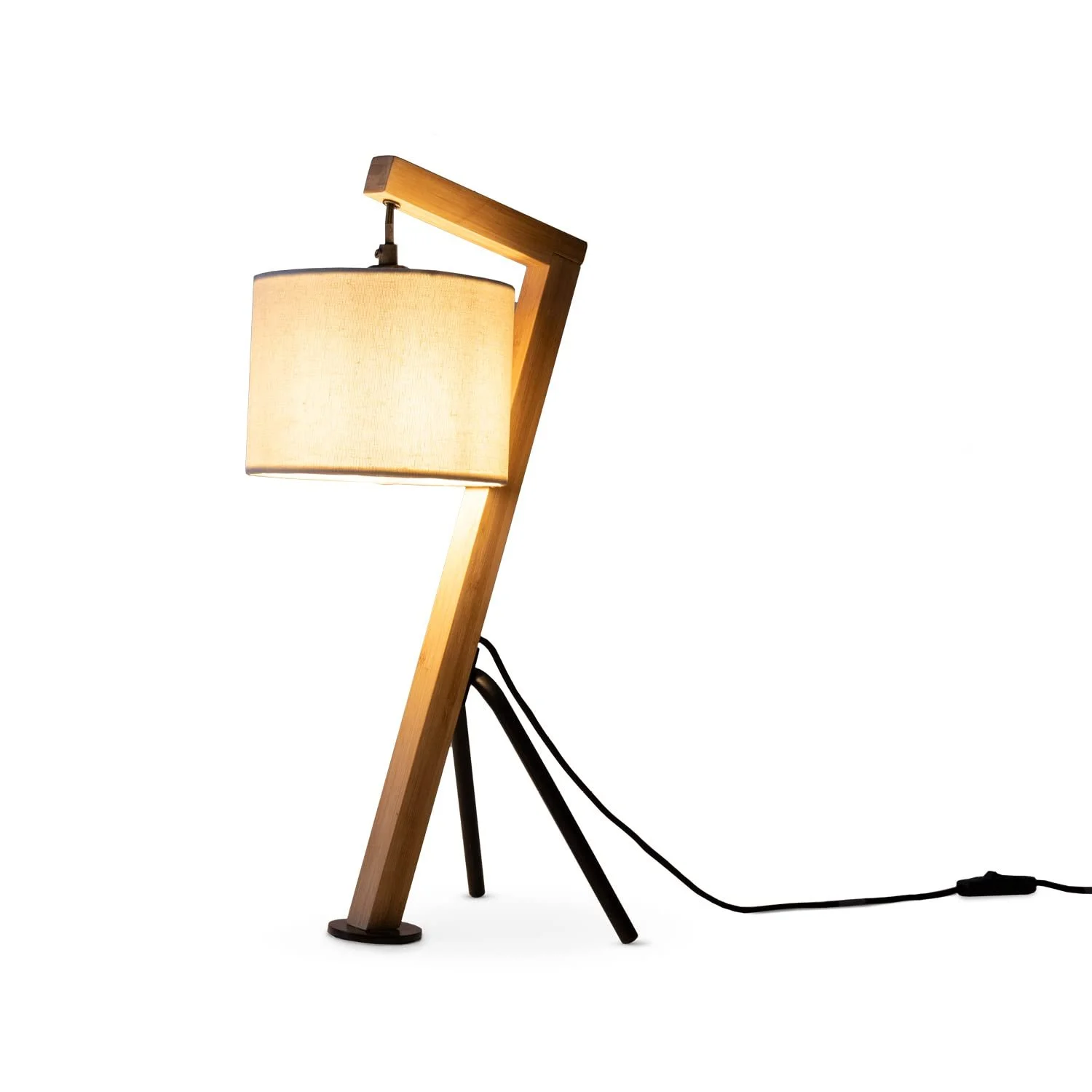 Настільна лампа Paco Home ретро E27 дерев'яна з тканинним абажуром сірий/білий, фото №2