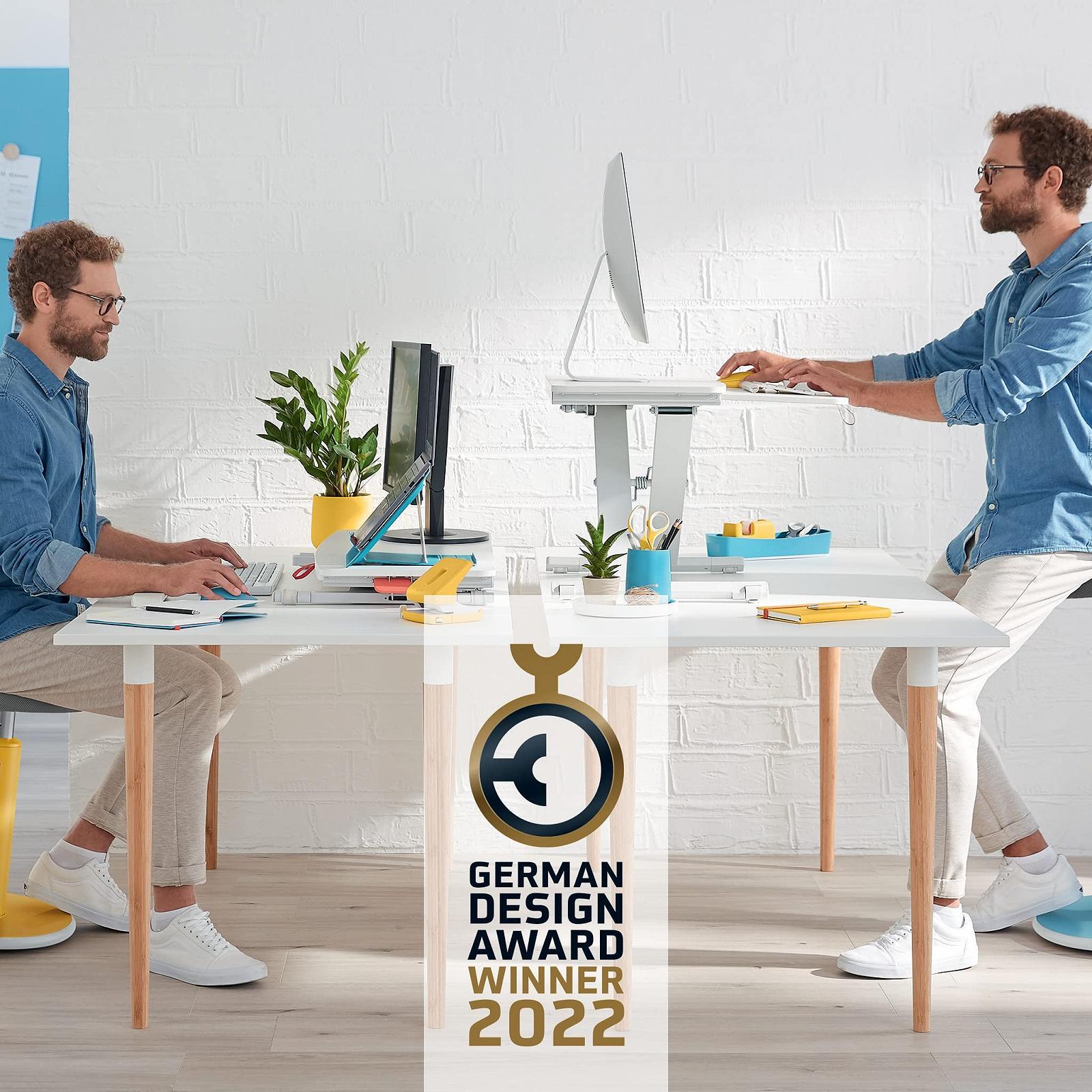 Настільний Комп'ютерний Тримач Leitz Ergo Cosy Series 65320085 з Підставкою для Клавіатури, Регульований по Висоті для Екранів, Моніторів та Ноутбуків, 800 x 420 мм, Білий та Сірий, фото №4 Настільний Комп'ютерний Тримач Leitz Ergo Cosy Series 65320085 з Підставкою для Клавіатури, Регульований по Висоті для Екранів, Моніторів та Ноутбуків, 800 x 420 мм, Білий та Сірий, фото №4