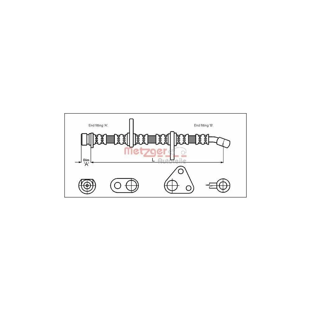 Гальмівний шланг METZGER 4113500 HONDA передня вісь справа, фото №1