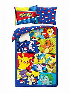 Комплект Постільної Білизни Pokemon Kanto, Підодіяльник 140 x 200 cm + Наволочка 70 x 90 cm, Двосторонній, 100% Бавовна, Різнокольоровий - Фото 1