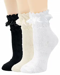 Носки Yawlsow Женские Хлопковые Кружевные С оборками Дышащие Удобные Лолита Стиль Носки до щиколотки для девушек Модные Носки принцессы - Фото 1