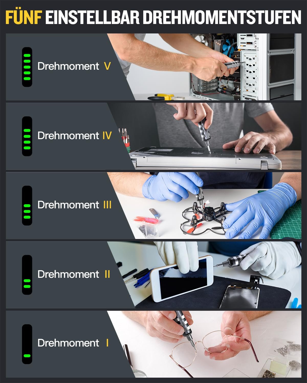 Електрична викрутка Homtronics 37 в 1 Mini 5 Gears Torque Magnetic Precision, фото №2