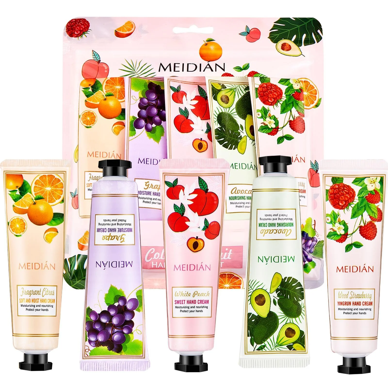 Набір кремів для рук 6 шт. Фруктовий аромат Зволожуючий лосьйон для рук у дорожньому форматі для сухої, потрісканої шкіри рук, фото №1