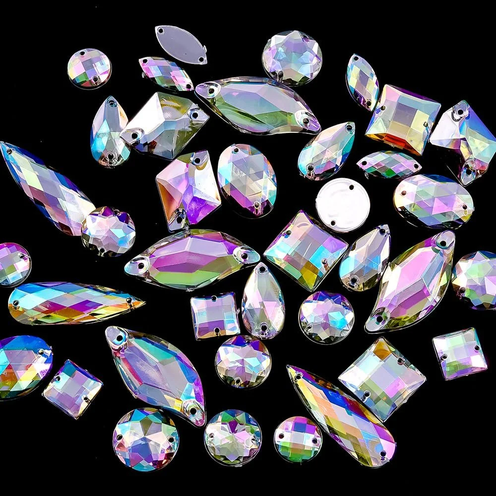 Акриловые стразы с плоской задней частью Blinginbox с 2 отверстиями, разные формы и размеры, разноцветные самоцветы для одежды, DIY поделок, обуви и сумок, фото №3