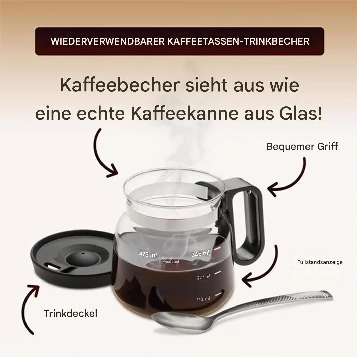 Кофейник-кружка Стеклянная кружка 473 мл с ручкой и крышкой Термостойкий для офиса дома автомобиля чая, фото №7