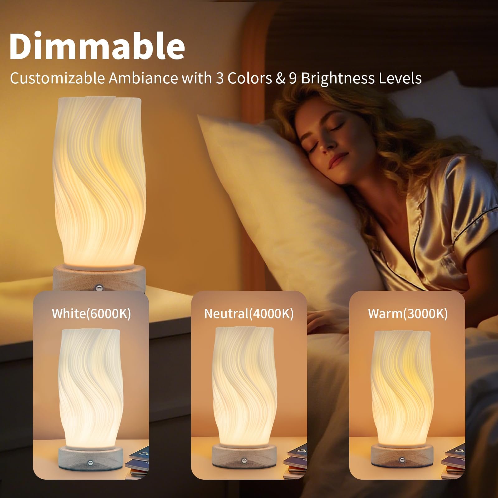 Настільна лампа FANSIR Medium Breeze A Wooden Base 9-Level Dimmable USB PLA Lampshade, фото №3