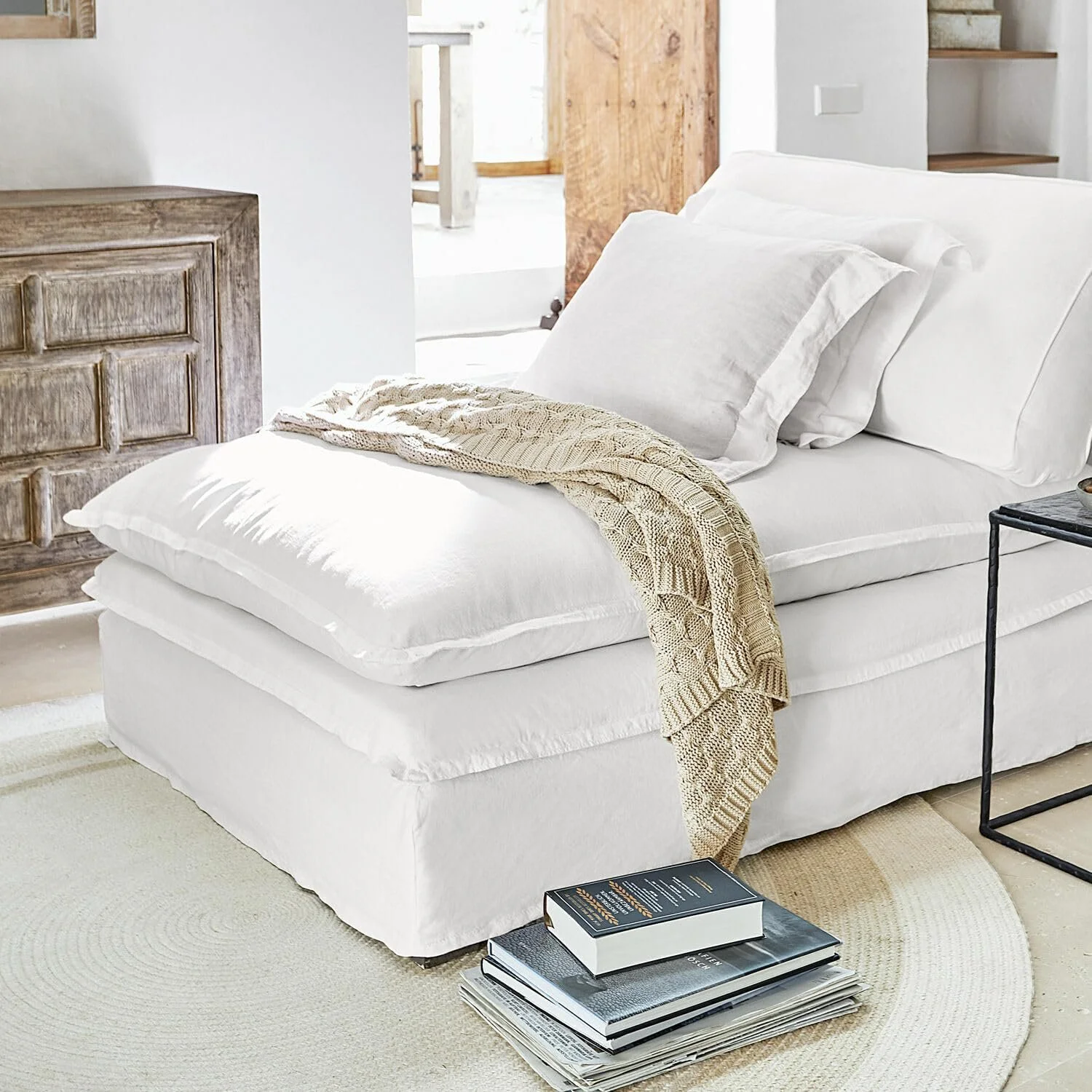 Плед Loberon Cealena, привлекательный вязаный узор, мягкий на ощупь, вневременной и естественный вид, покрывало, хлопок, бежевый, фото №3