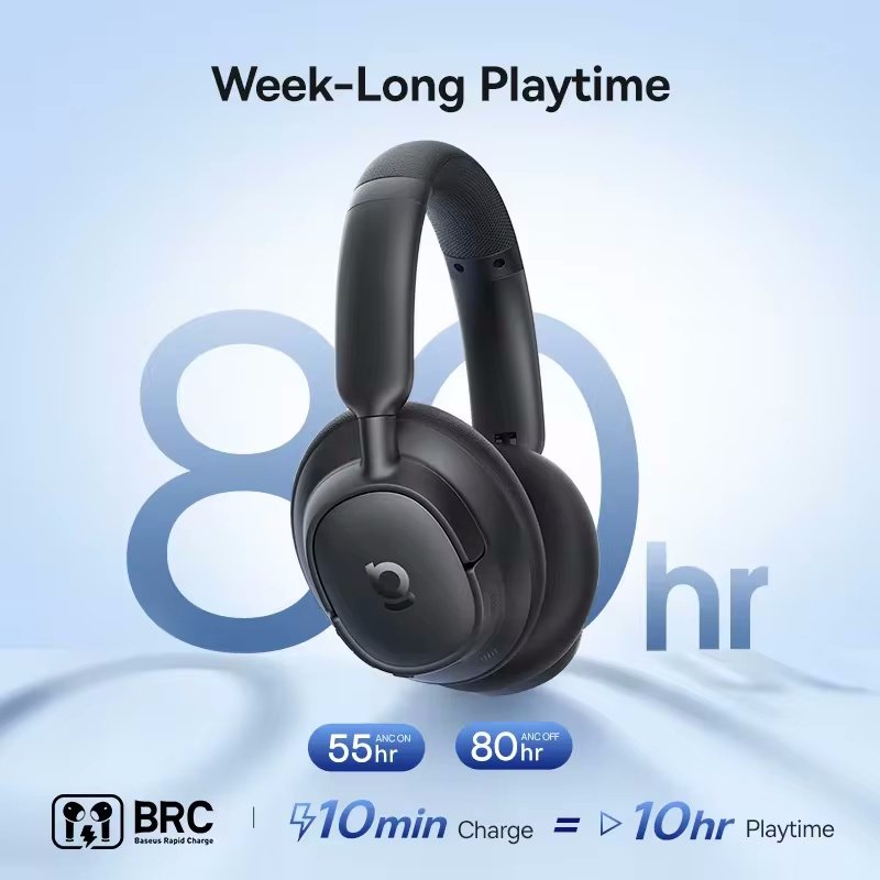 Навушники Baseus EH10 NC ANC LDAC Hi-Res 45dB BT6.0 Black, фото №5