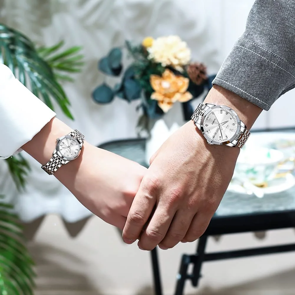 Часы OLEVS Кварцевые Парные С Люминесцентным Календарем и Окном Даты 3ATM Водонепроницаемые Повседневные из Нержавеющей Стали Наручные Часы для Влюбленных Мужчин и Женщин Свадебный Романтический Подарок 2 шт, фото №2 Часы OLEVS Кварцевые Парные С Люминесцентным Календарем и Окном Даты 3ATM Водонепроницаемые Повседневные из Нержавеющей Стали Наручные Часы для Влюбленных Мужчин и Женщин Свадебный Романтический Подарок 2 шт, фото №2