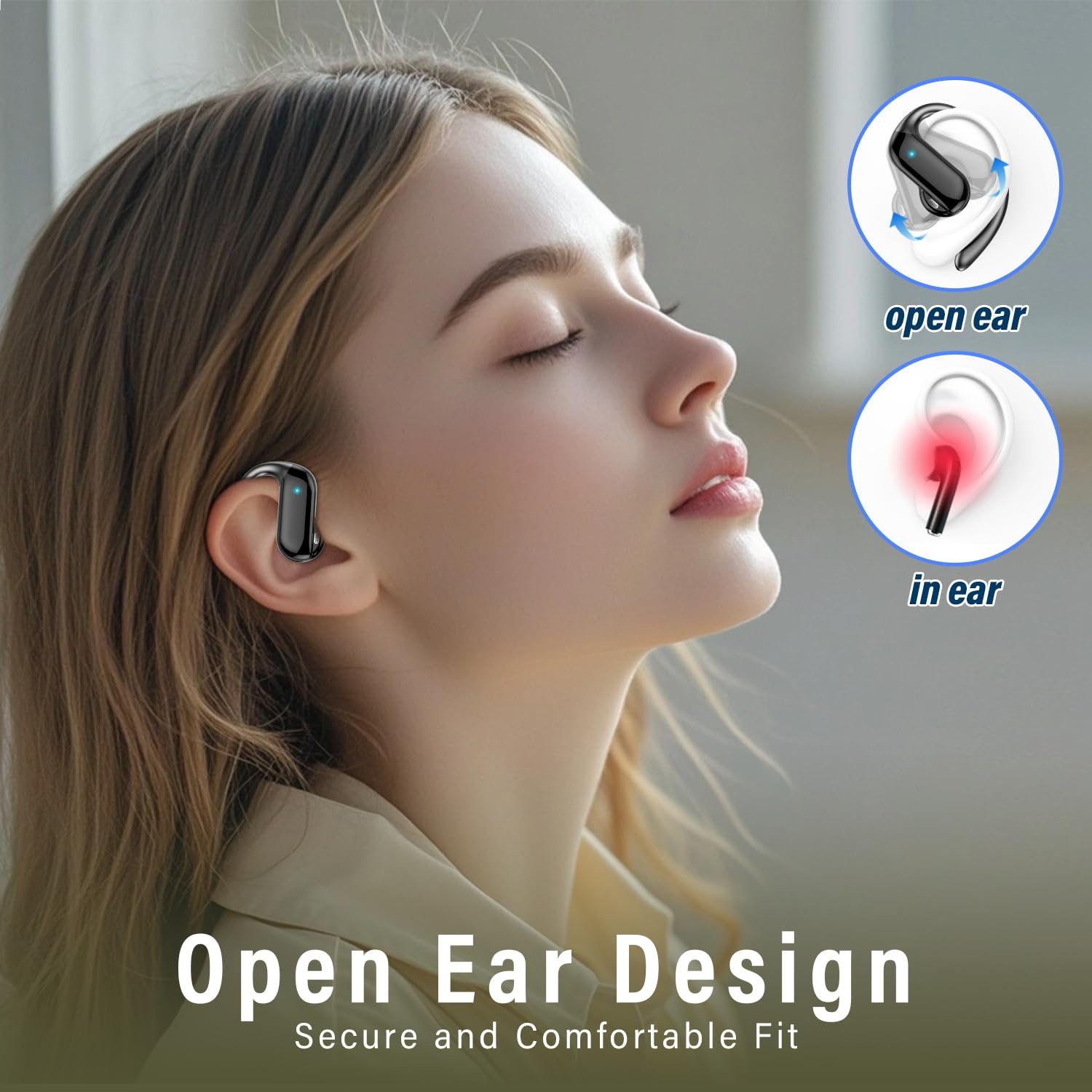 Наушники с открытым ухом DUSONLAP Bluetooth, IPX7 водонепроницаемые спортивные наушники для бега, черный, фото №4