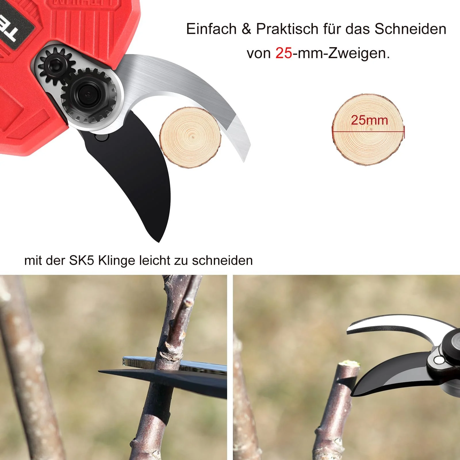 Секатор TEENO акумуляторний безщітковий електричний 2 x 2000mAh, фото №3