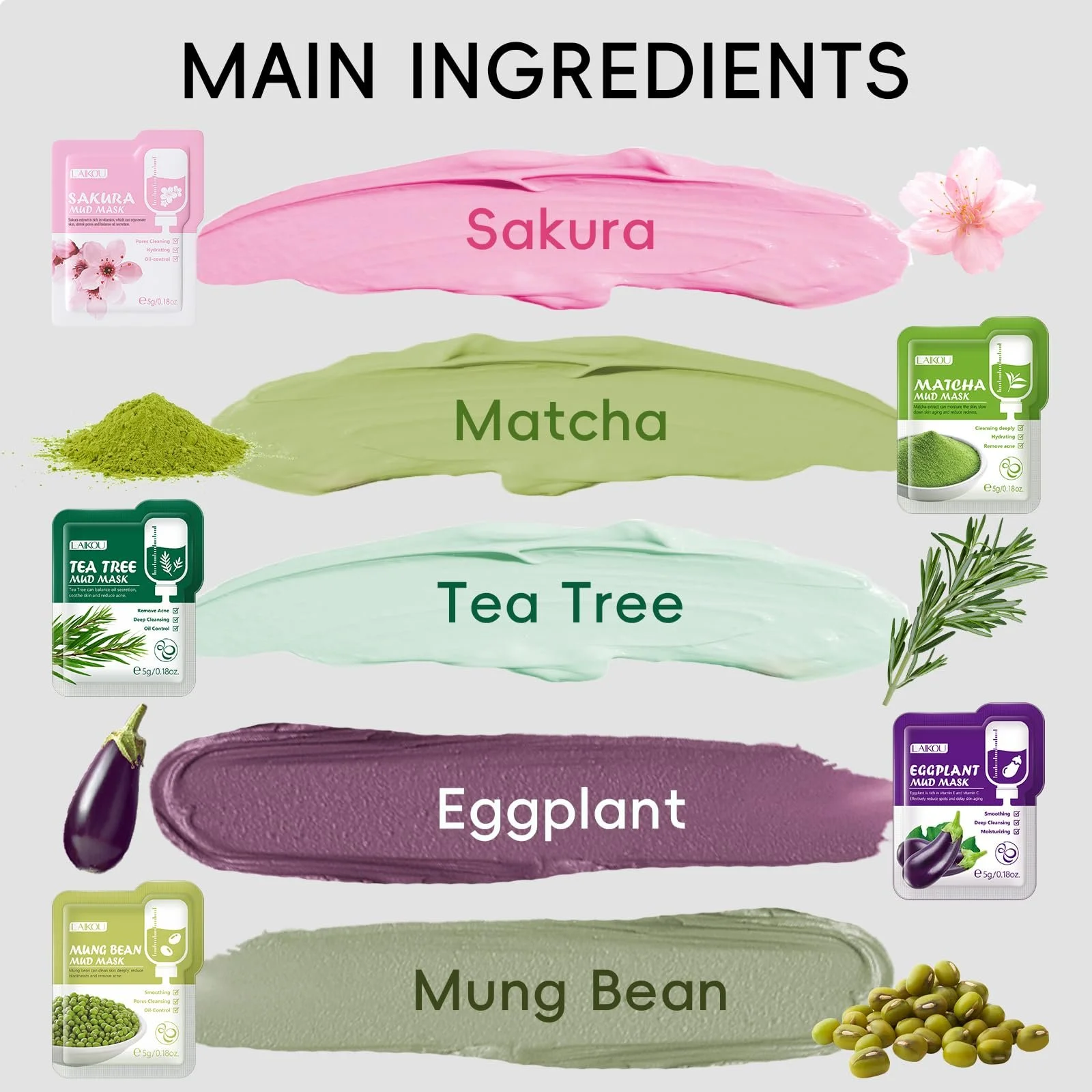 Глиняна Маска LAIKOU для Обличчя Набір глиняних масок для обличчя, 15 штук, фото №7