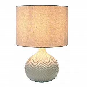 Настільна лампа Relaxdays з керамічною основою з візерунком «ялинка» та тканинним абажуром E27 42 x 30 см Білий - Фото 1