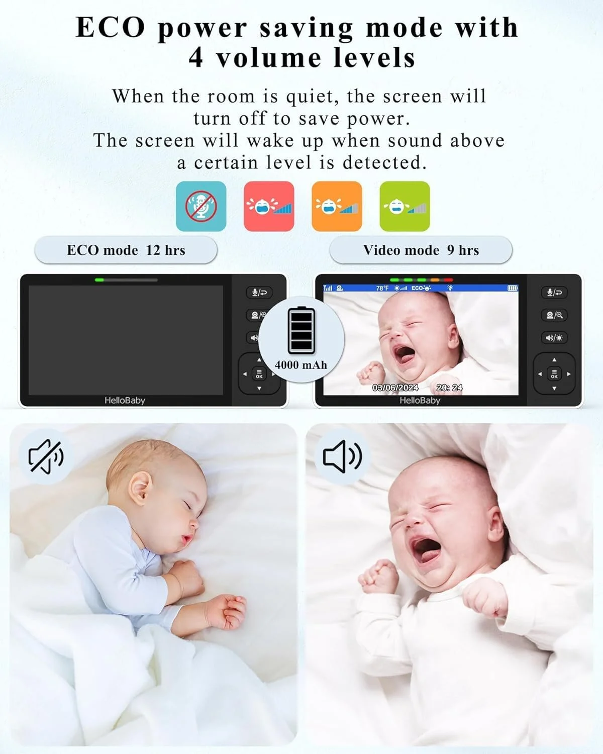 Відеоняня HelloBaby HB6081 5.5 дюймів 2 1080P камери Night Light, фото №6 Відеоняня HelloBaby HB6081 5.5 дюймів 2 1080P камери Night Light, фото №6