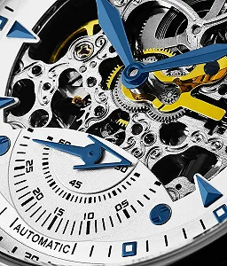 Мужские автоматические скелетон часы Stuhrling Original с кожаным ремешком с тиснением под аллигатора и механическим автоматическим скелетон механизмом synthetic.ua - Фото 1