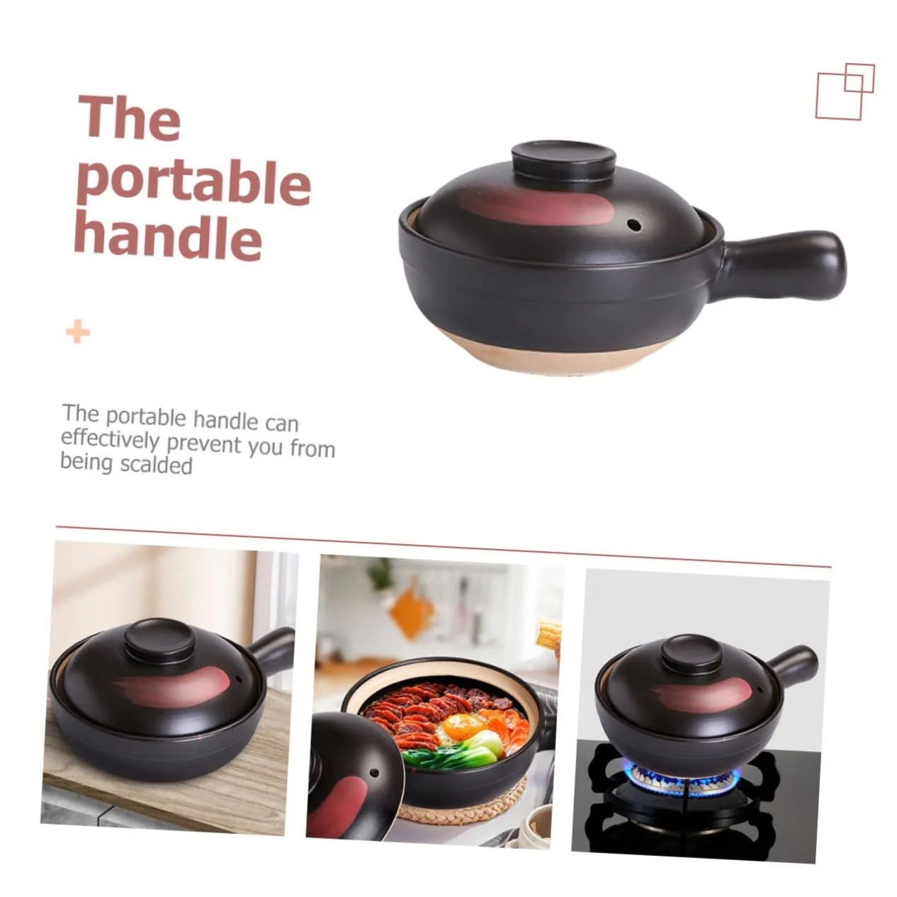 Горшок глиняный для газовой плиты с антипригарным покрытием Черный Красный, фото №4