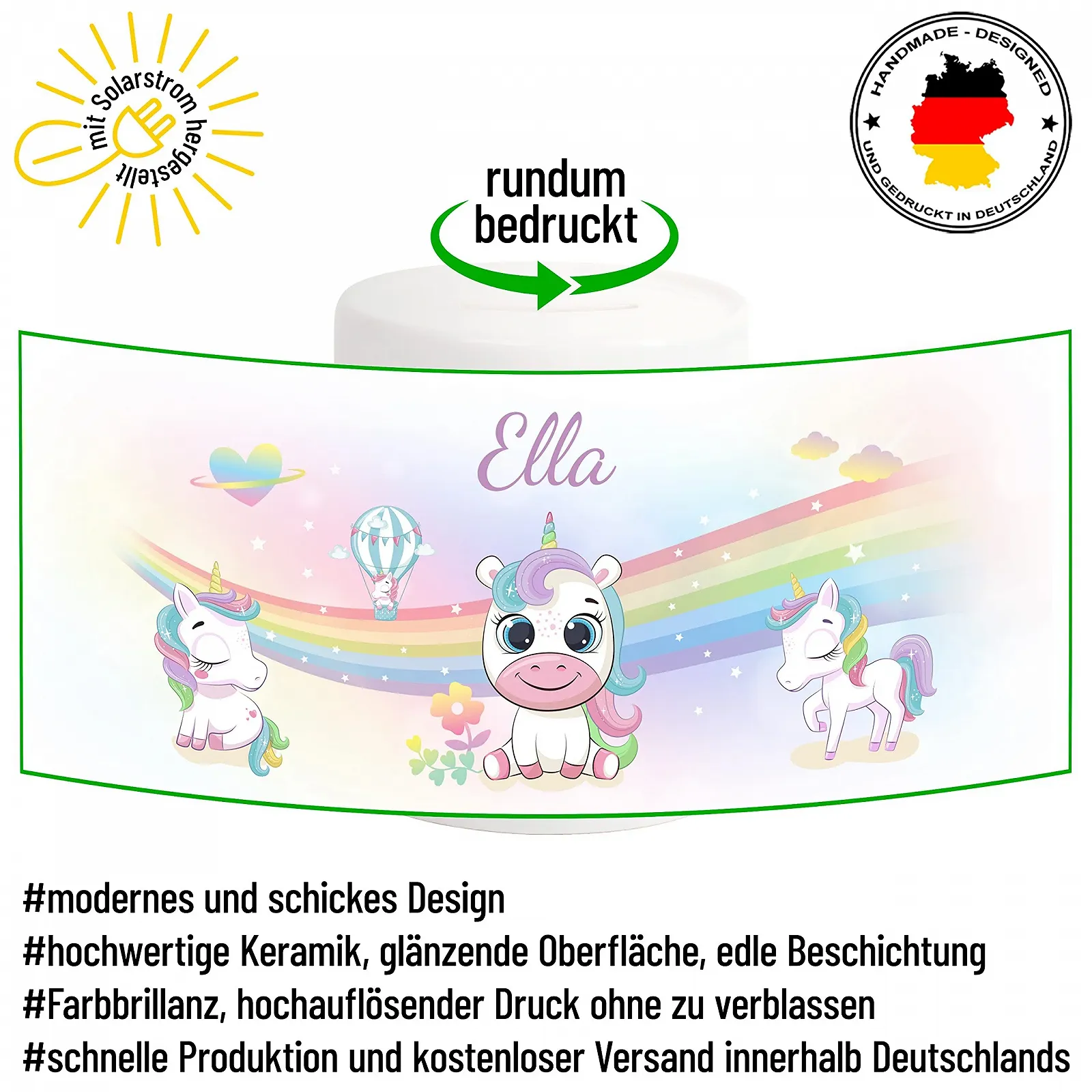 Скарбничка керамічна Персоналізована Веселка Єдиноріг, фото №3