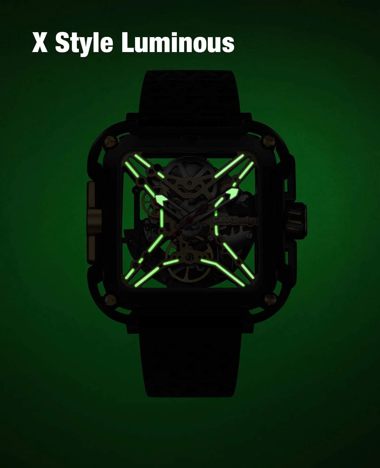 Автоматические часы CIGA Design X Series SUV Квадратные механические скелетоны Сапфировое стекло с нейлоновым и силиконовым ремешком, фото №3 Автоматические часы CIGA Design X Series SUV Квадратные механические скелетоны Сапфировое стекло с нейлоновым и силиконовым ремешком, фото №3