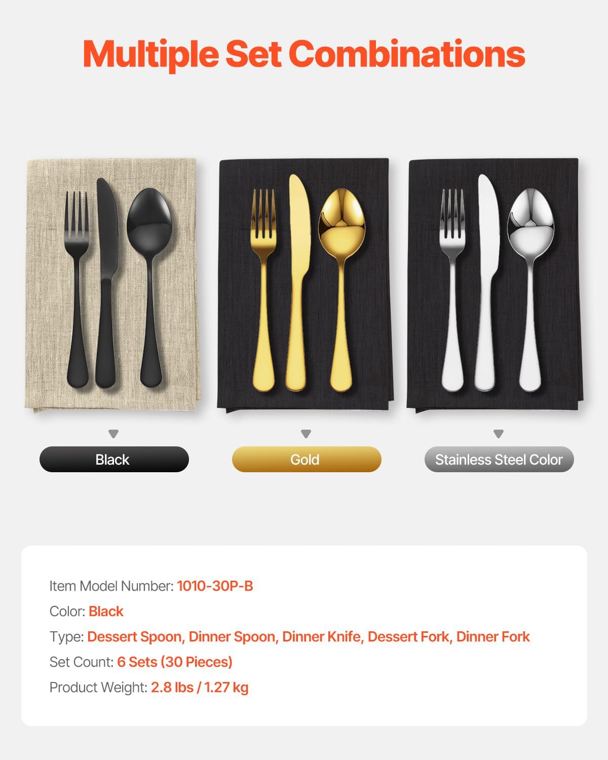 Набор столовых приборов VEVOR на 6 персон, 30 предметов, из пищевой нержавеющей стали, фото №7 Набор столовых приборов VEVOR на 6 персон, 30 предметов, из пищевой нержавеющей стали, фото №7