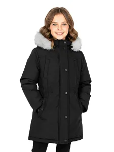 Зимняя куртка для девочек с капюшоном и меховой отделкой Sunny Sprout, утепленная куртка-пуховик с ветрозащитными рукавами synthetic.ua - Фото 1