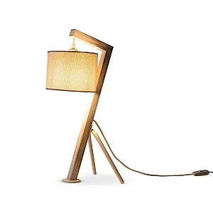 Настільна лампа Paco Home ретро E27 дерев'яна з тканинним абажуром сірий/білий synthetic.ua - Фото 1