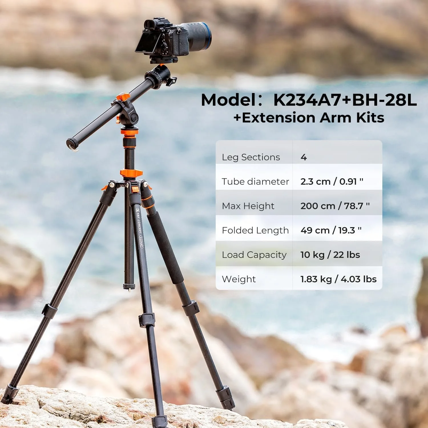 Штатив K&F Concept K234A7+BH-28L Чорно-оранжевий, фото №2 Штатив K&F Concept K234A7+BH-28L Чорно-оранжевий, фото №2