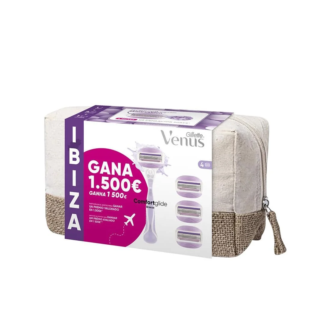 Бритвенный станок Gillette Venus Comfortglide Breeze 1 ручка + 4 сменные кассеты + косметичка Pack Ibiza, фото №1 Бритвенный станок Gillette Venus Comfortglide Breeze 1 ручка + 4 сменные кассеты + косметичка Pack Ibiza, фото №1