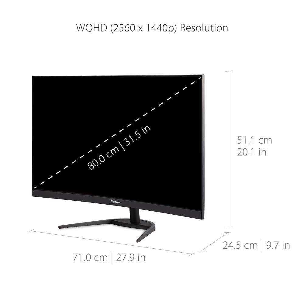 Монітор Viewsonic VX3268-2KPC-MHD 80 см (32 дюйми) Ігровий вигнутий (WQHD, FreeSync Premium, 1 мс, 144 Гц, HDMI, DP, Низька затримка вводу, Динамік) Чорний, фото №5