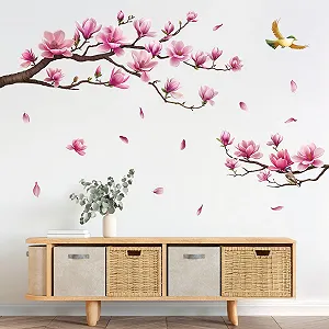 Наклейка на стіну SHUCHING Рожеві квіти магнолії самоклейна 140 x 120 см вінілова synthetic.ua - Фото 1