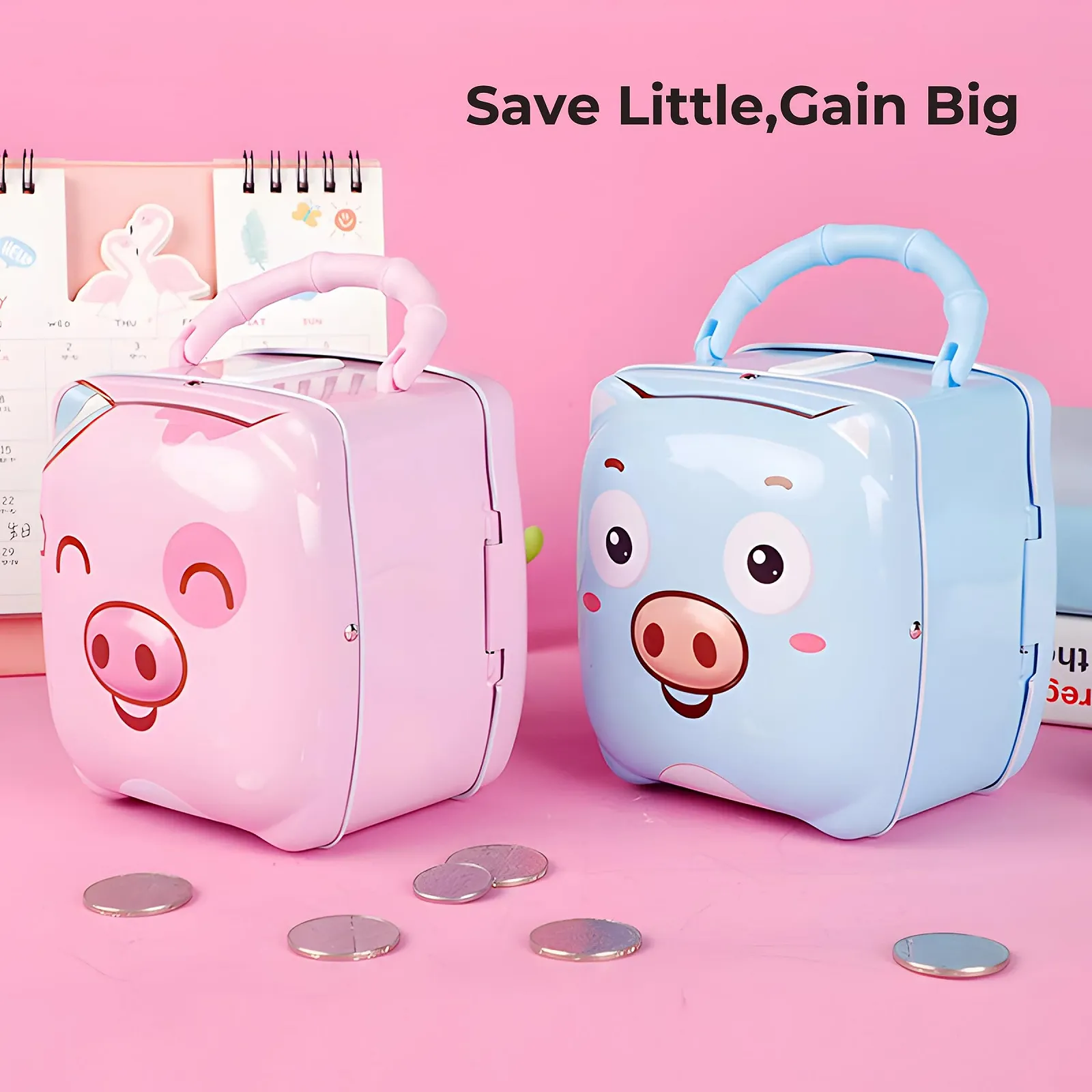 Скарбничка дитяча металева у формі свинки із замком, фото №4