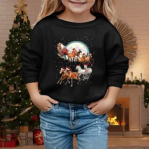 Рождественский джемпер Детский Рождественский для девочек Рождественский джемпер с принтом лошади Круглый вырез Толстовки Длинный рукав Зимний Длинный рукав Мягкий Повседневный Зимний джемпер Удобные праздничные топы synthetic.ua - Фото 1