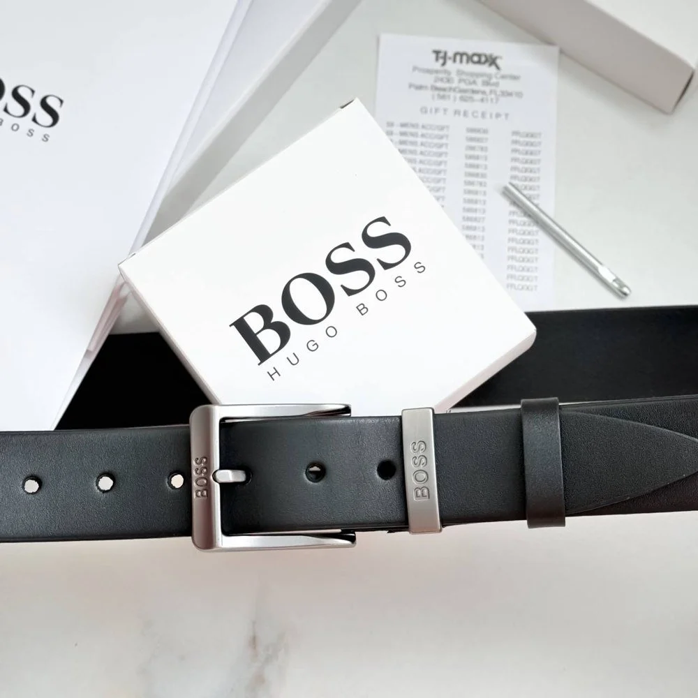 Чоловічий ремінь Boss чорний шкіряний пояс, фото №2 Чоловічий ремінь Boss чорний шкіряний пояс, фото №2