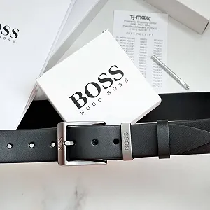 Чоловічий ремінь Boss чорний шкіряний пояс synthetic.ua - Фото 1