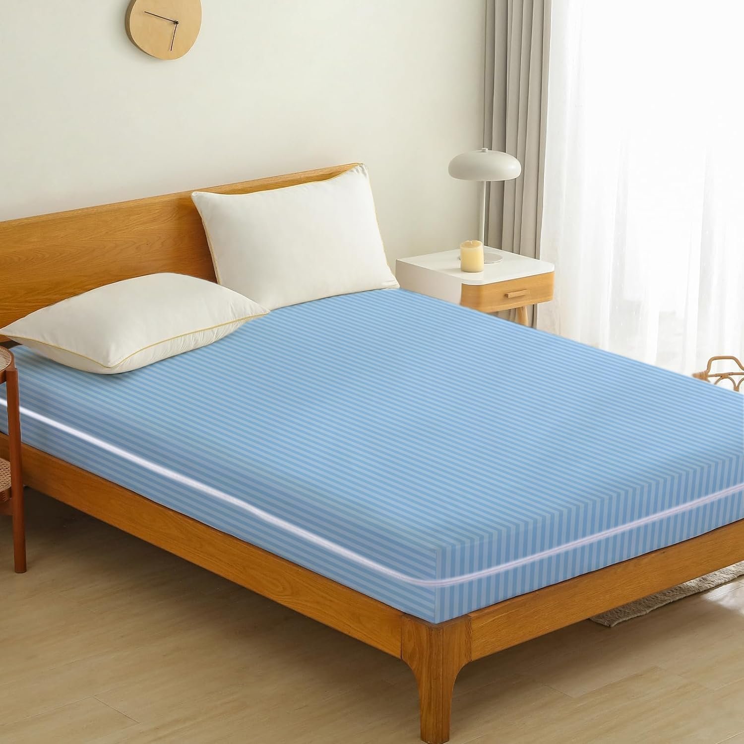 Наматрасник Satin Stripe Двусторонняя молния Полная защита от клопов Глубина 30 см Синий King, фото №5