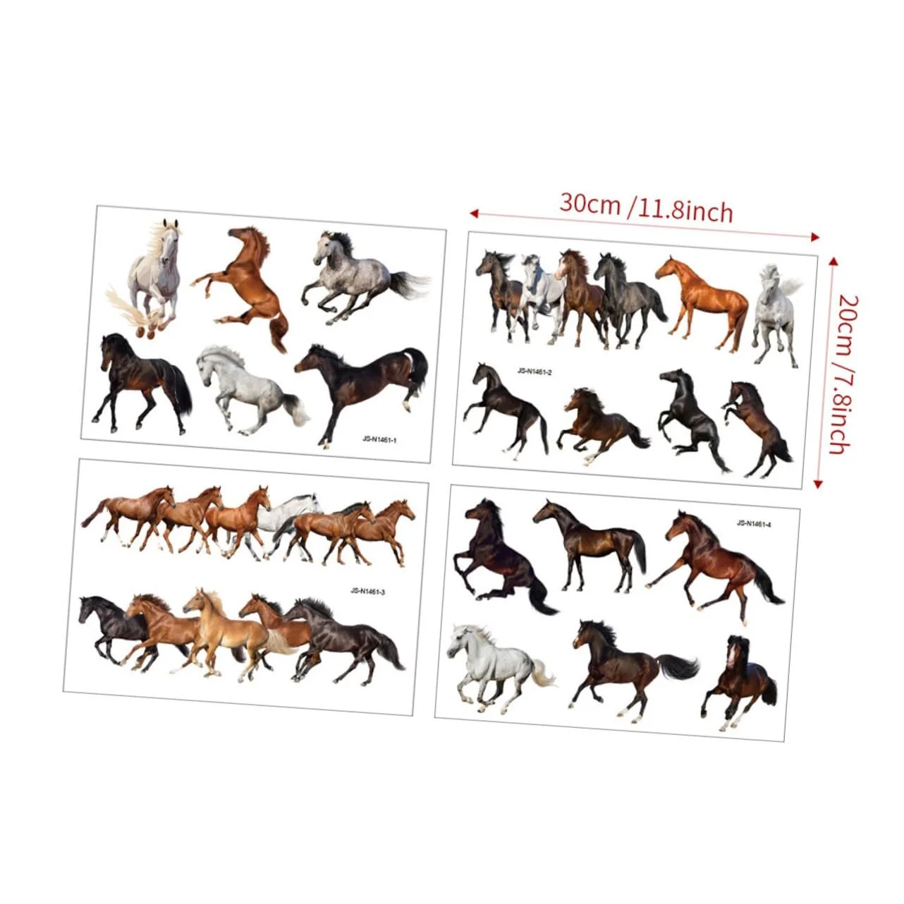 Наклейки на стіну Horse 4 листи PVC самоклеючі Cute Animals, фото №2