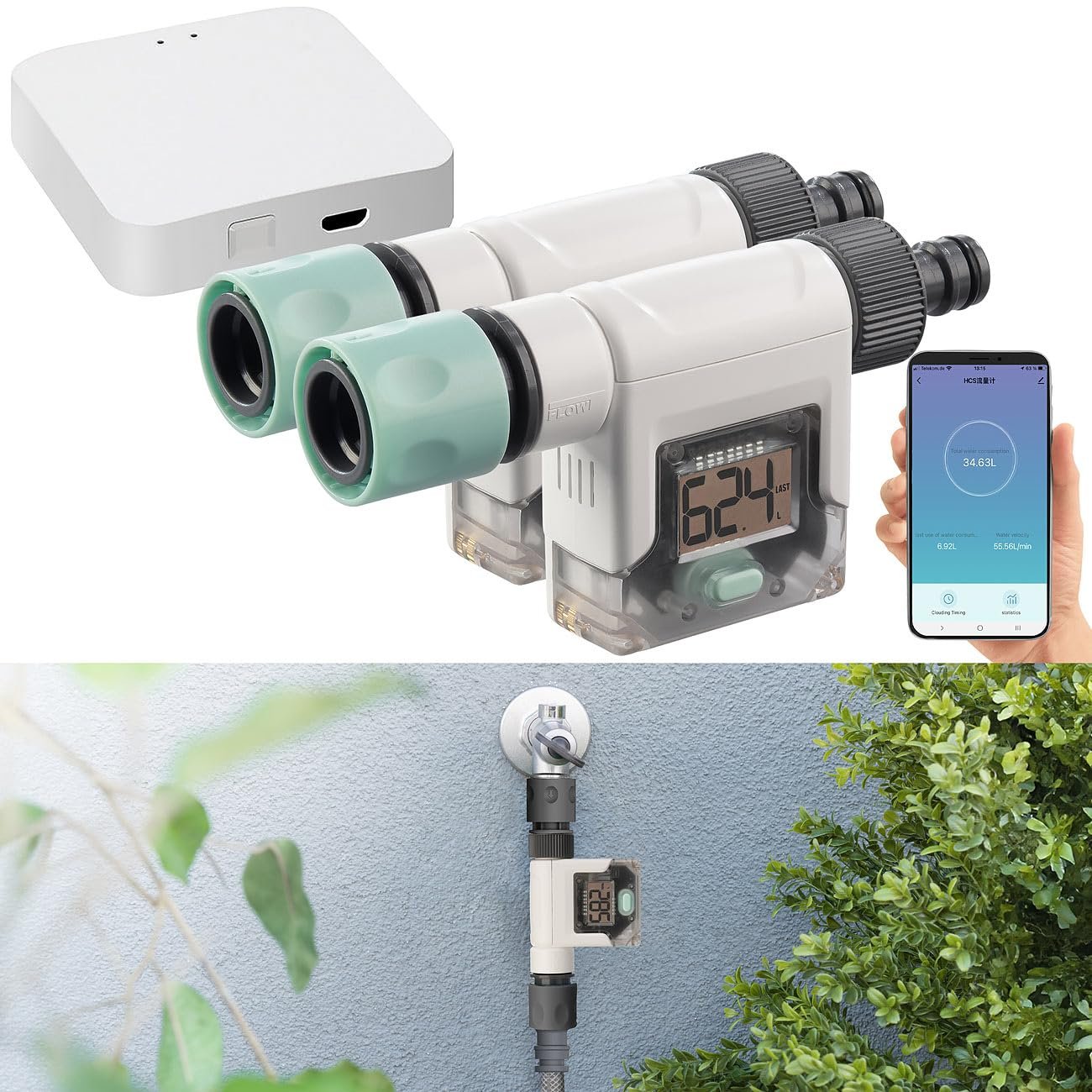 Набор счетчиков воды Royal Gardineer WiFi Gateway Bluetooth 2 шт. цифровых с приложением, фото №2