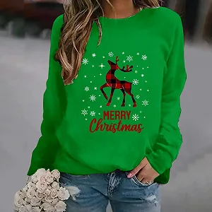 Рождественский свитер Женский Длинный рукав Круглый вырез Смешной Рождество Разноцветный с принтом Снеговик Свитшот Большой размер Дешевый свитер synthetic.ua - Фото 1