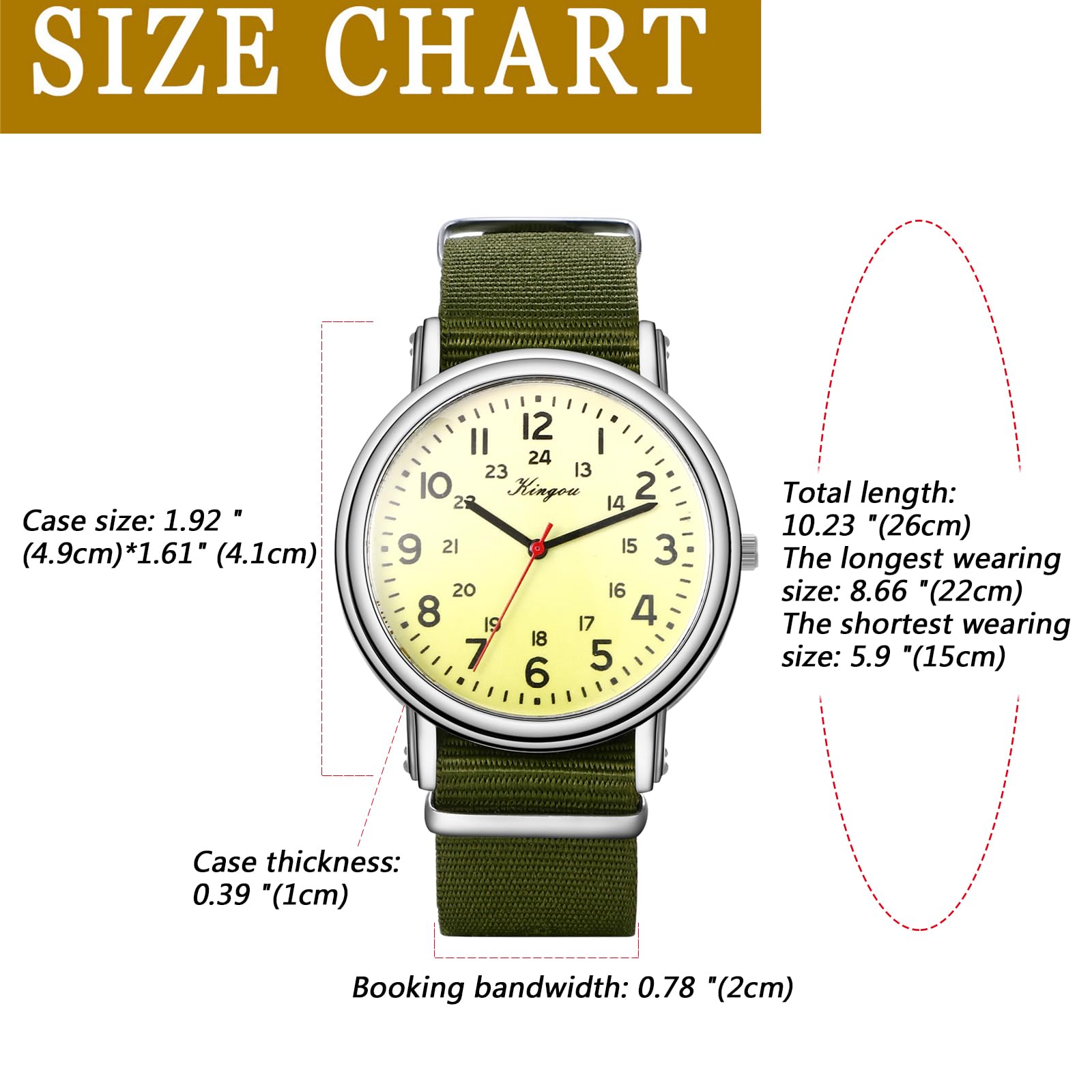 Часы JewelryWe Men's Calendar Analogue Quartz Nylon Textile Strap Black/Brown/Army Green, фото №5