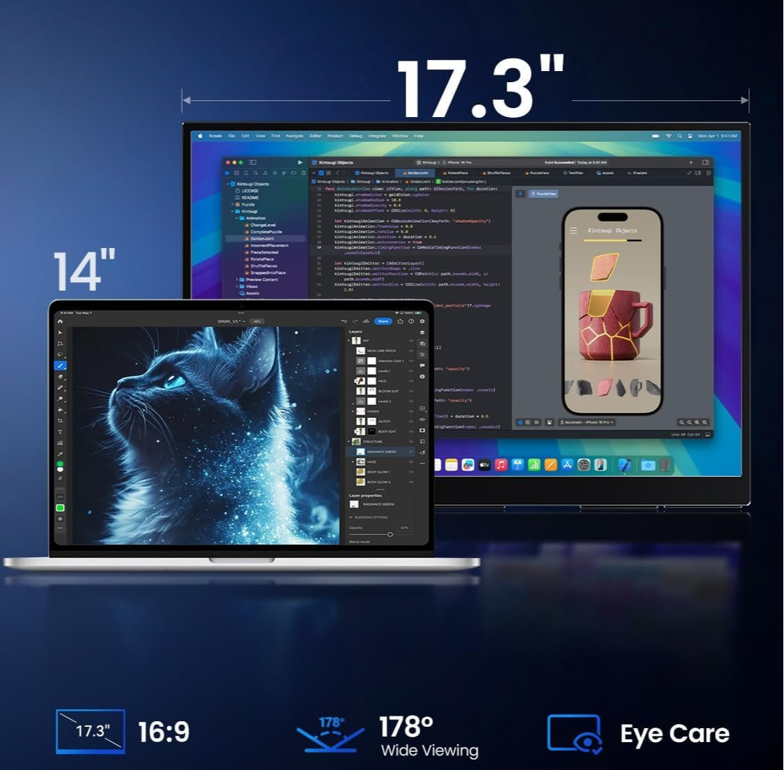 Монітор портативний 17.3" EVICIV 2K IPS 144Гц, фото №2