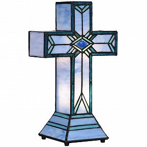 Настільна лампа-нічник Bieye L30815 Латинський хрест Tiffany Style Вітражне скло 8,5x13 дюймів Синя - Фото 1