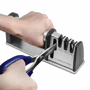 Точило для ножів ручна вольфрамова сталь З руків'ям 4 рівні заточування Мультифункціональна для ножів та ножиць - Фото 1