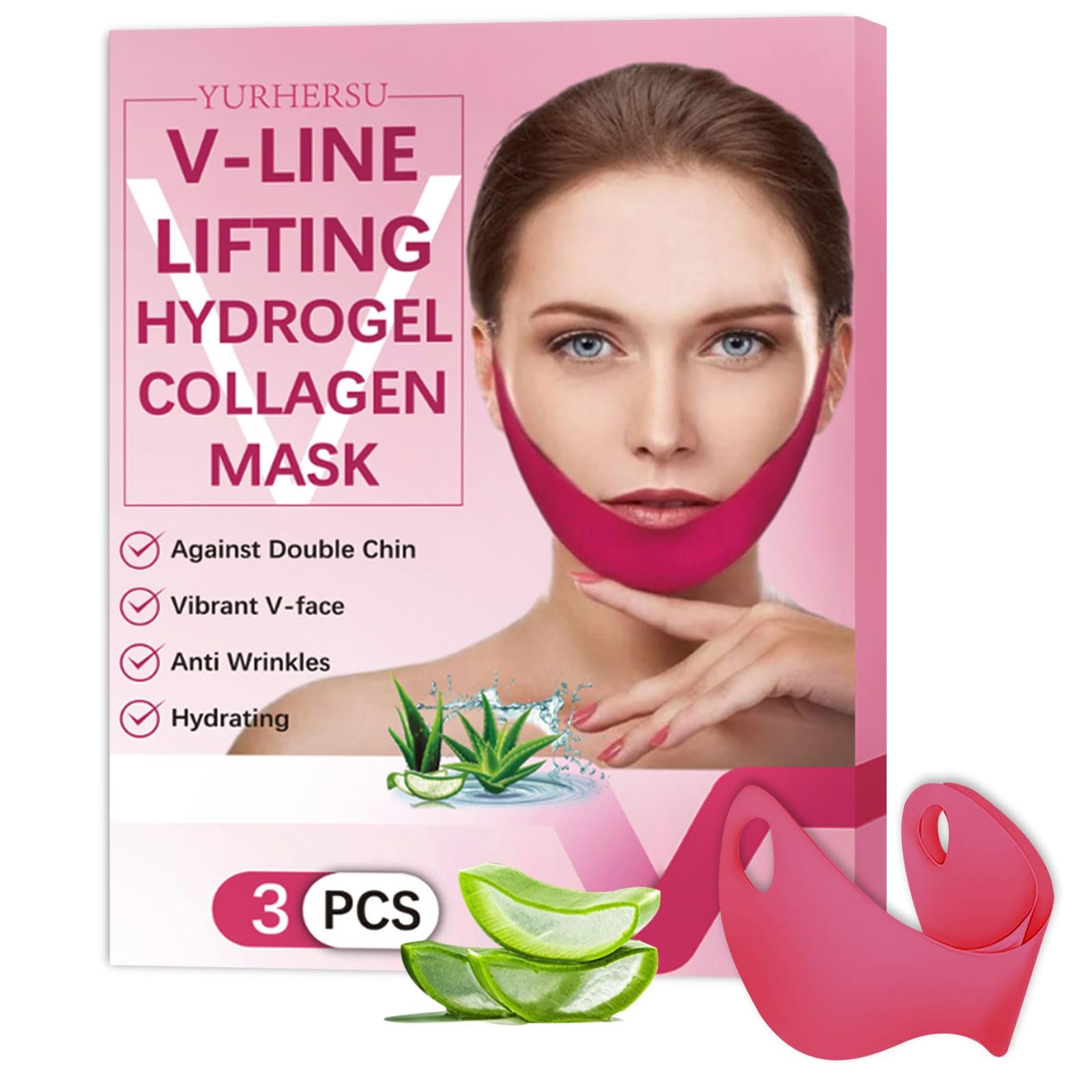Маска для лица Shefave V Line, средство для удаления двойного подбородка, 3 шт. гидрогелевая коллагеновая маска с алоэ, V-образная маска для подтяжки лица с коллагеном для двойного подбородка, средство для подтяжки, маски для шеи с ушным крючком для красоты, фото №1