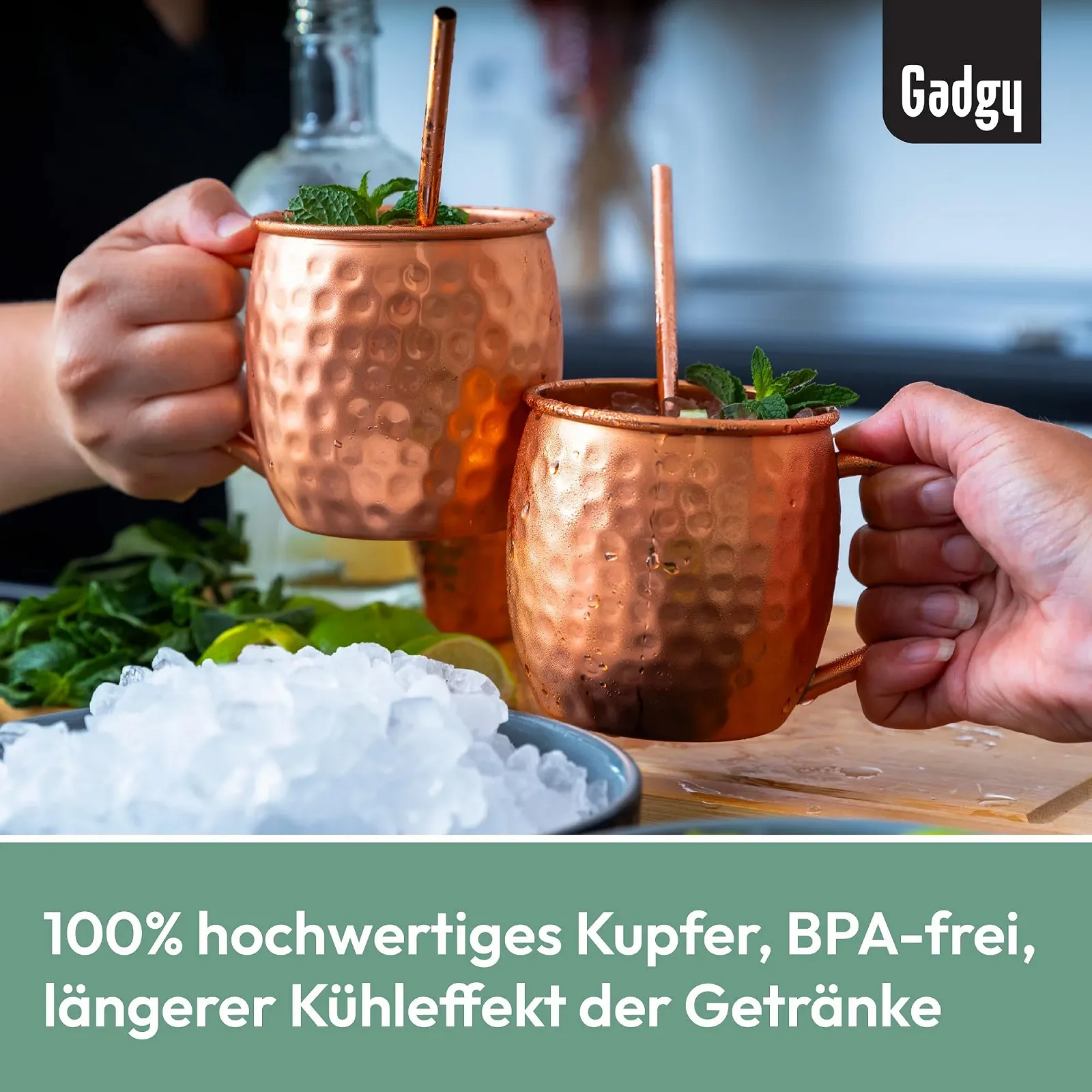Набор кружек для коктейля Moscow Mule Gadgy 4 медные кружки, 4 трубочки, 1 мерный стакан, фото №7 Набор кружек для коктейля Moscow Mule Gadgy 4 медные кружки, 4 трубочки, 1 мерный стакан, фото №7