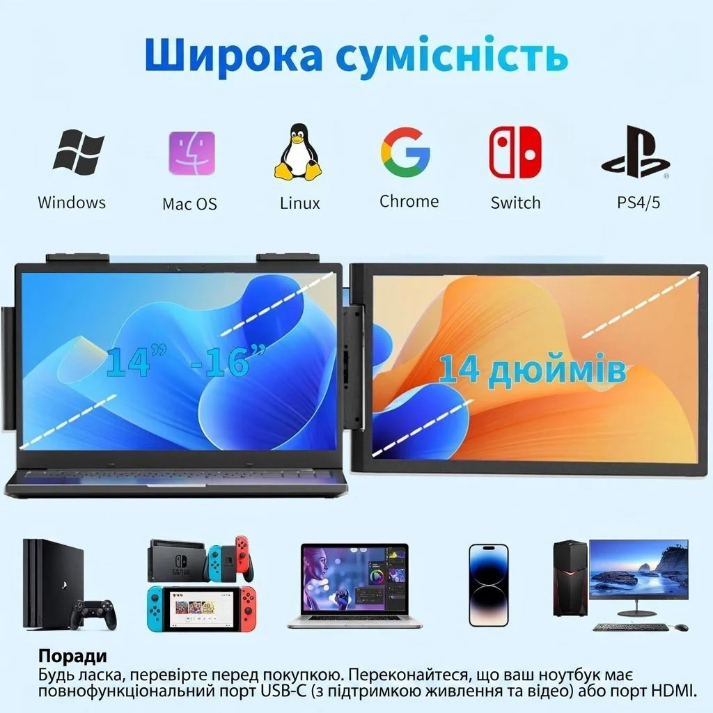 Монитор портативный 14" AskHand Full HD IPS 60 Гц, фото №3