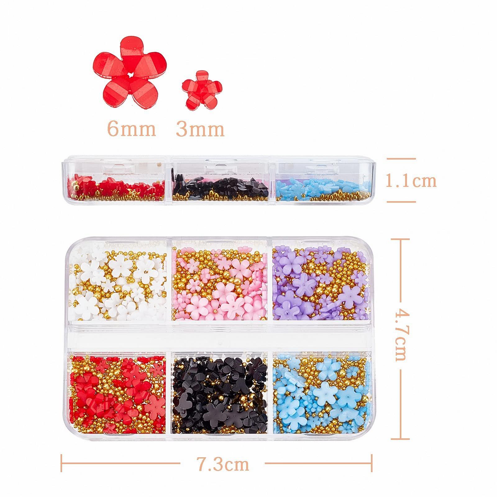 Цветок NICENEEDED 3D Украшения для ногтей с золотыми бусинами Пятилепестковый Цветок Камни для ногтей из акриловой смолы (6 цветов), фото №2