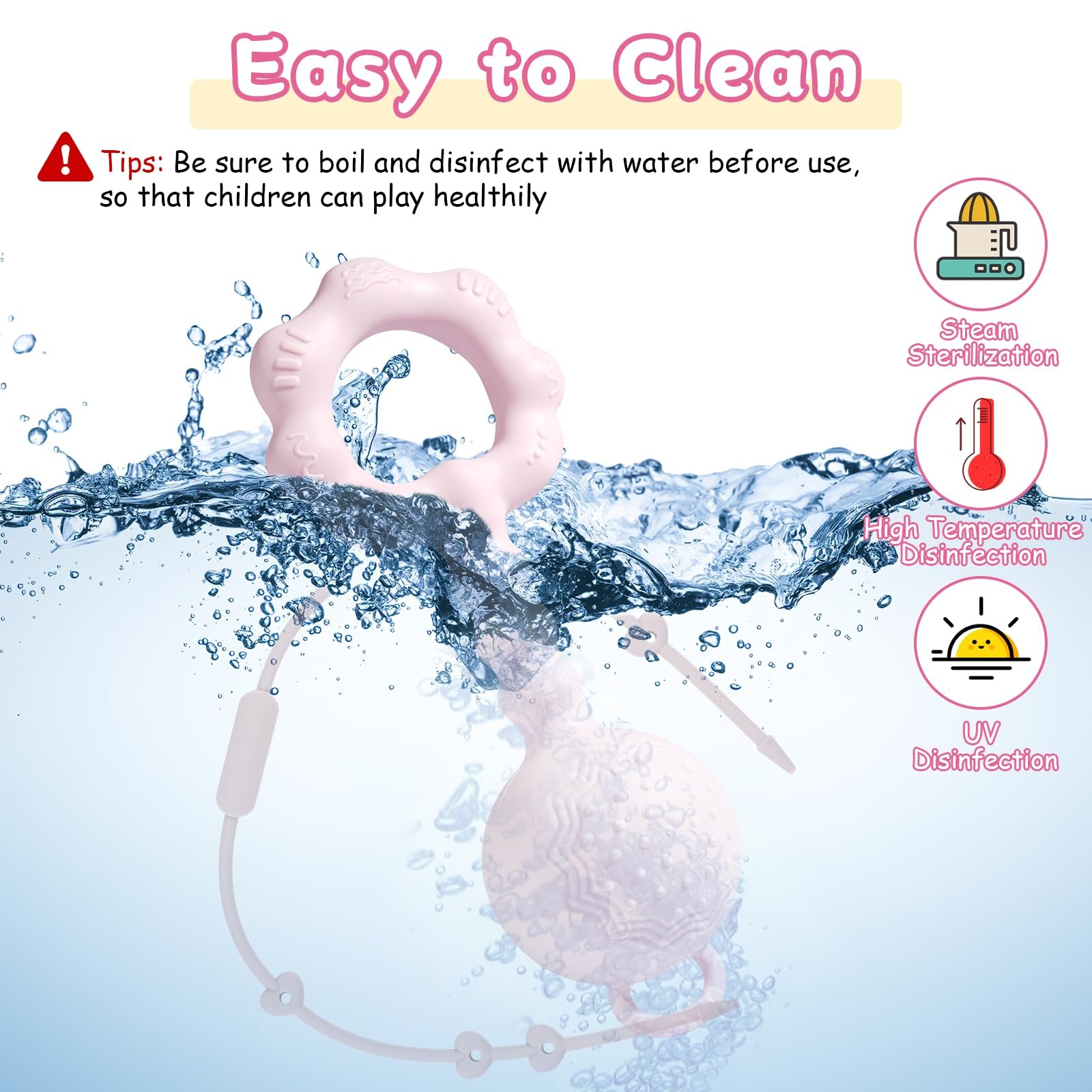 Брязкальце Tikplus Montessori Кільце-прорізувач для немовлят 0-6 місяців, Силіконова іграшка для захоплення, Рожевий, фото №6 Брязкальце Tikplus Montessori Кільце-прорізувач для немовлят 0-6 місяців, Силіконова іграшка для захоплення, Рожевий, фото №6