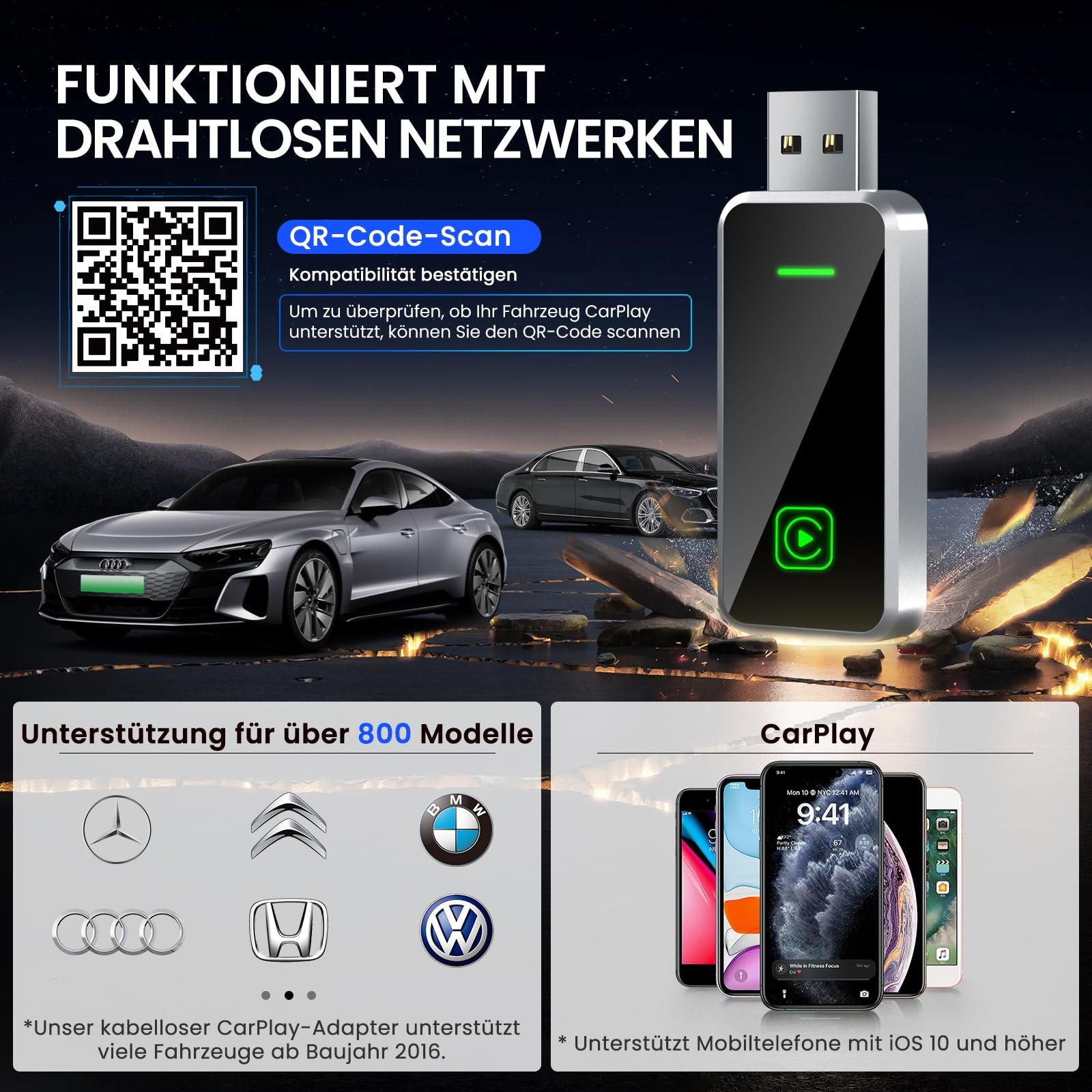Беспроводной адаптер CarPlay Бренд не указан Модель не указана Характеристики: совместим с iPhone, преобразует проводное подключение в беспроводное, ключ CarPlay, подключи и работай для Apple iOS 10+ и автомобилей с 2019+, интеллектуальное голосовое управление Цвет: черный, фото №7