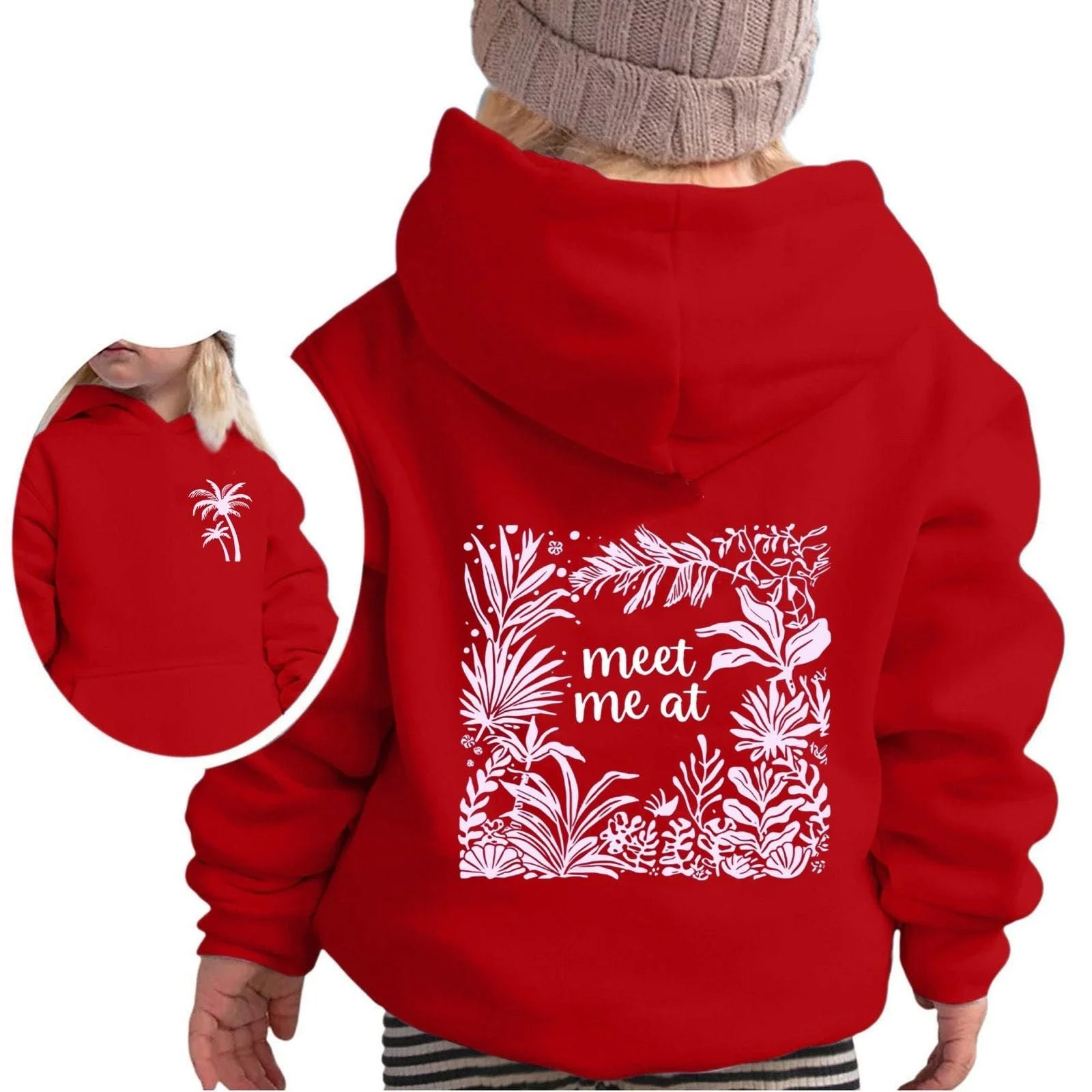 Толстовка 110 S Модна толстовка з капюшоном з кокосовою пальмою спереду та ззаду та кишенею на підборідді, фото №1